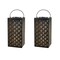 Set of 2 11"H Black Square Textured Glass Pattern Solar Powered Hanging Lantern with LED Light